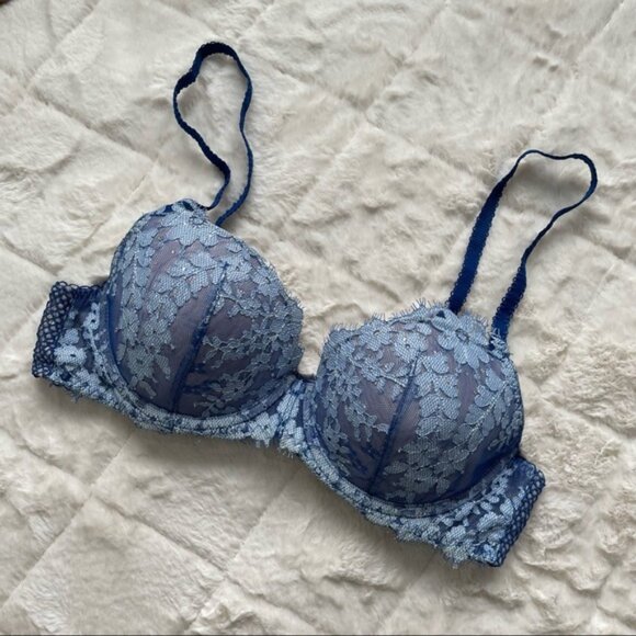 Victoria's Secret | Blue Floral Bling Dream Angels Lined Demi Bra | Size 36B - Picture 3 of 12